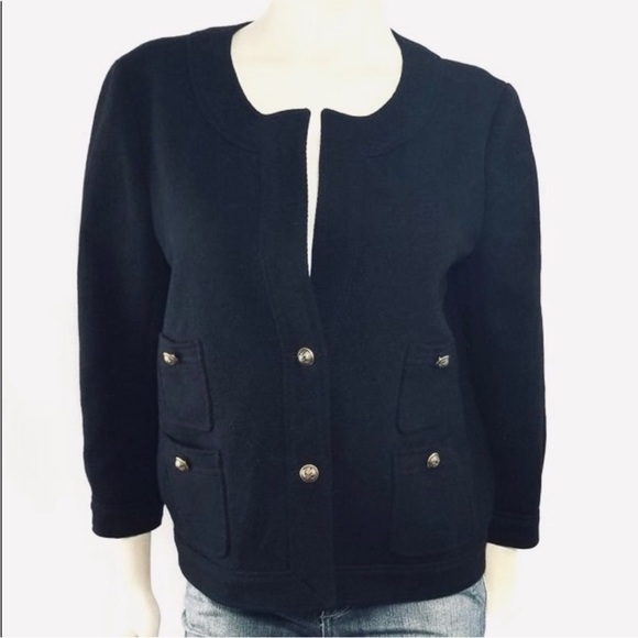 J. Crew Black Wool Pique Sultana Jacket Cropped blazer Gold Buttons pockets - Picture 3 of 9